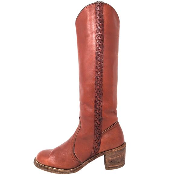 Frye Shoes - FRYE Vintage Sabrina Braided Tall Cognac Brown Leather Boots 8.5